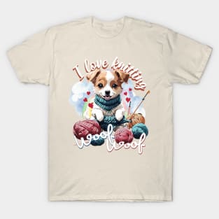 Cute Dog Knitting a Yarn Funny Knitter Crochet Lover T-Shirt